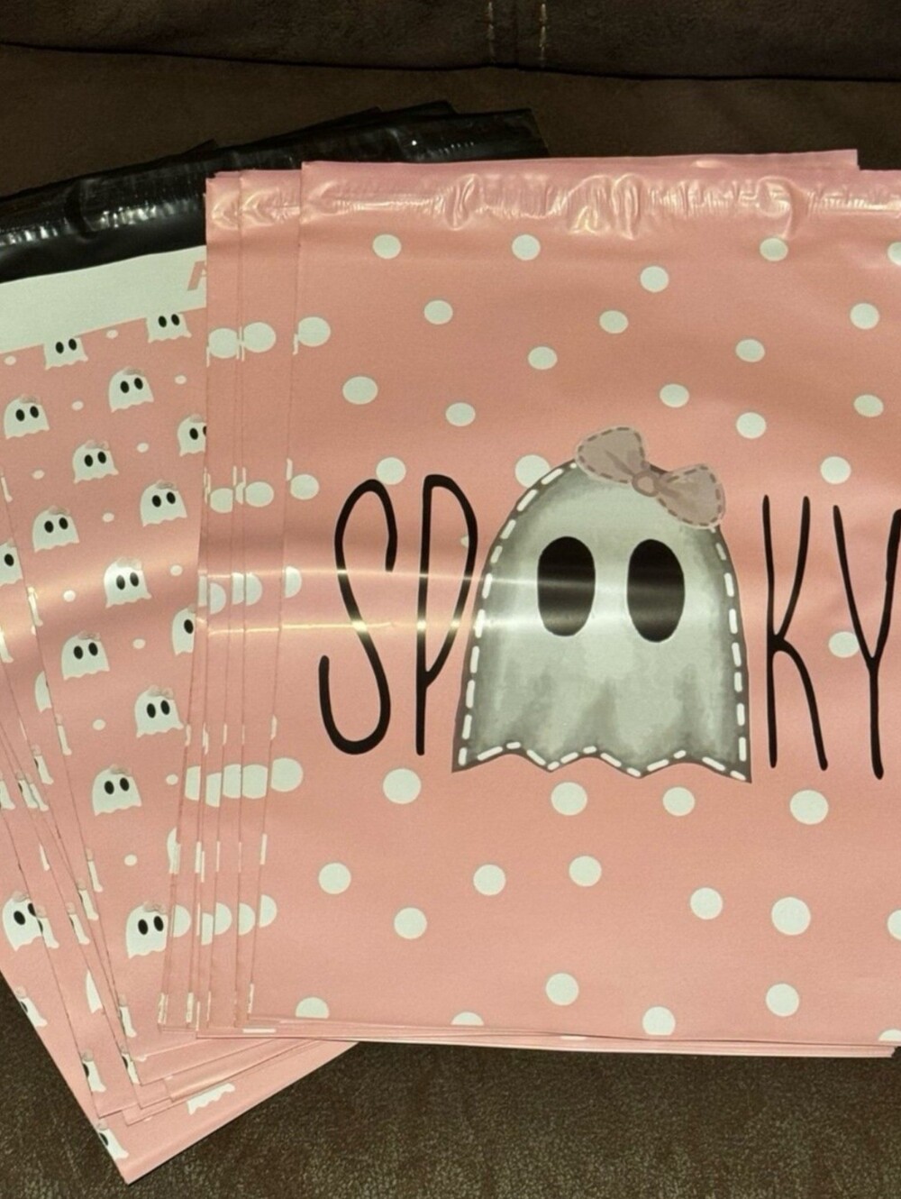 5 Pink Ghost Poly Mailers (10x13)
